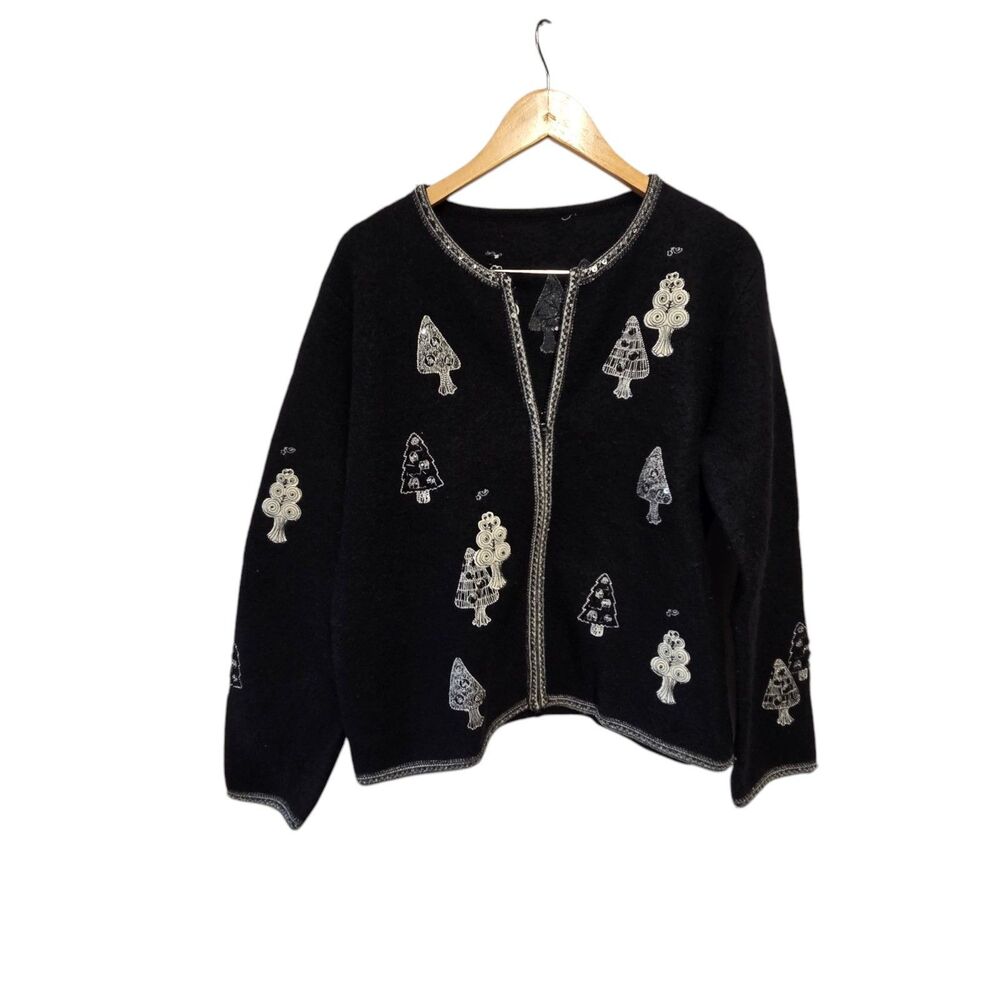 Vintage SUSAN BRISTOL‎ Wool Sweater Full Zip Embroidered Christmas XL